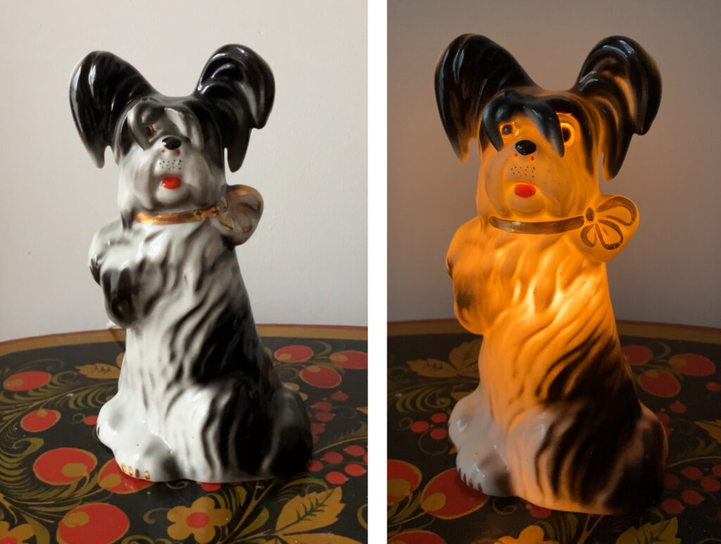 porcelanowa dekoracja - lampka porcelanowa pies