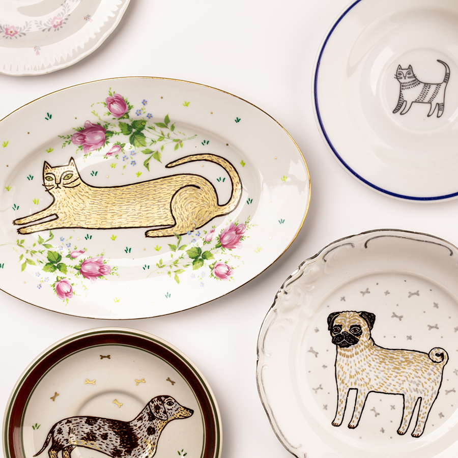 portret na zamówienie - talerze na ścianę z kotem