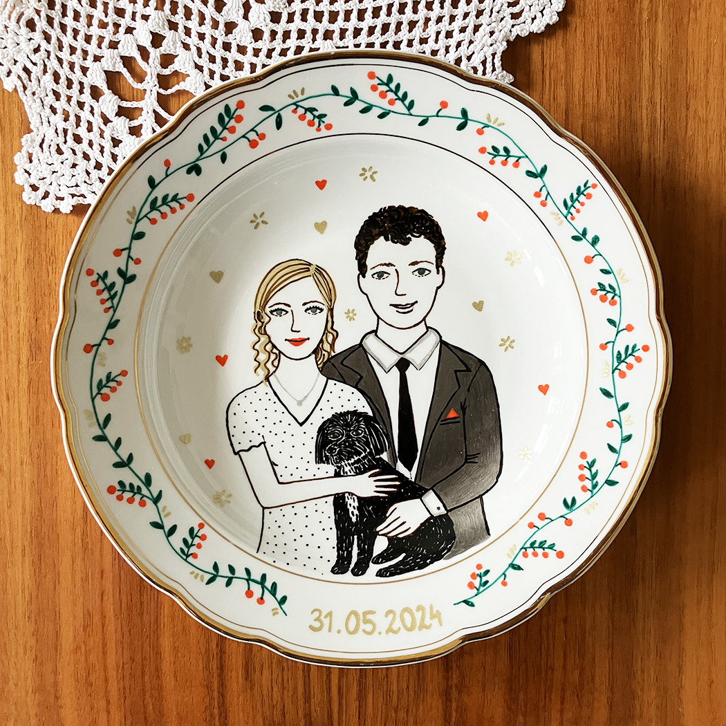 portret na porcelanowym talerzu