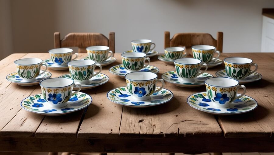 Porcelana artystyczna: Porcelanowe przedmioty ręcznie malowane, talerze czy filiżanki w różnym stylu (nie zastawy), dekoracja w kuchni lub jadalni, unikatowe, ręcznie zdobione elementy