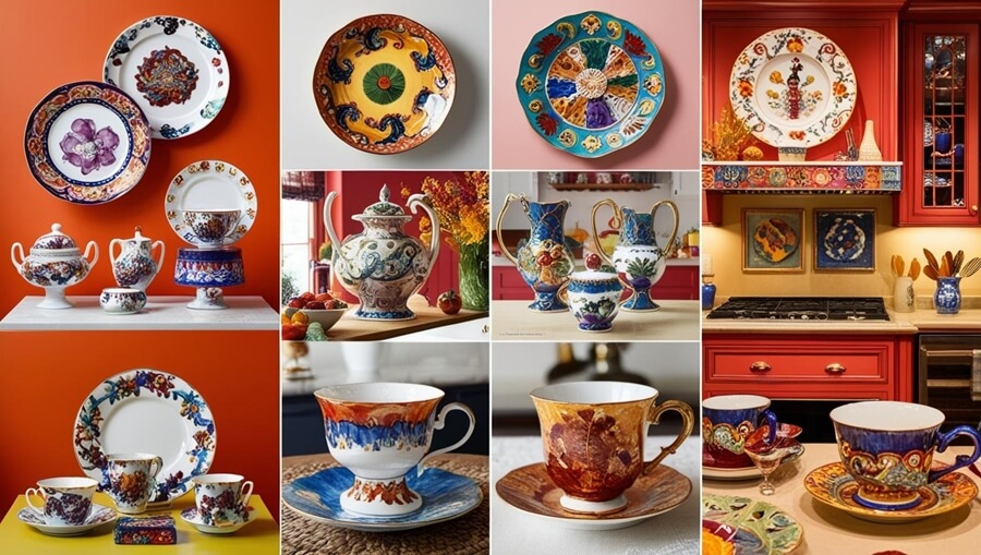 porcelana artystyczna - Porcelanowe przedmioty ręcznie malowane, talerze czy filiżanki w różnym stylu (nie zastawy), dekoracja w kuchni lub jadalni, unikatowe, ręcznie zdobione elementy