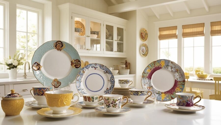 Porcelana artystyczna: Porcelanowe przedmioty ręcznie malowane, talerze czy filiżanki w różnym stylu (nie zastawy), dekoracja w kuchni lub jadalni, unikatowe, ręcznie zdobione elementy