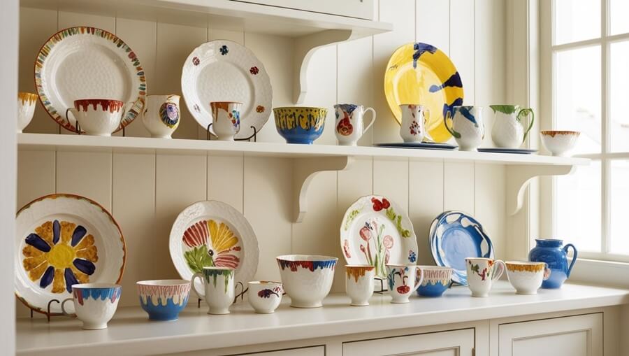 Porcelana artystyczna: Porcelanowe przedmioty ręcznie malowane, talerze czy filiżanki w różnym stylu (nie zastawy), dekoracja w kuchni lub jadalni, unikatowe, ręcznie zdobione elementy