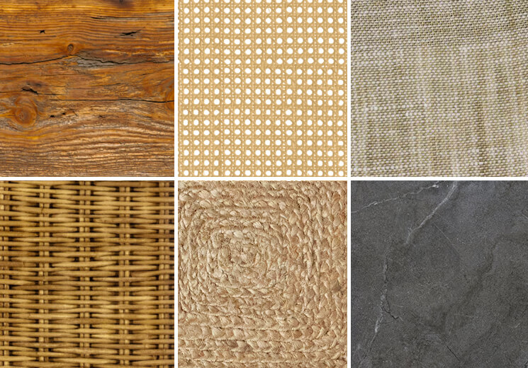 Trendy w dekoracji wnętrz na rok 2025: materiały takie jak drewno, kamień, ratan, juta, len, wiklina