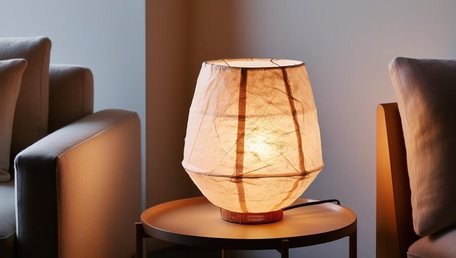 Trendy w dekoracji wnętrz na rok 2025: lampa stołowa z papieru ryżowego w salonie