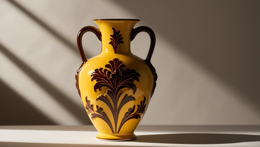 Trendy w dekoracji wnętrz na rok 2025: wazon w odważnym kolorze musztardowym