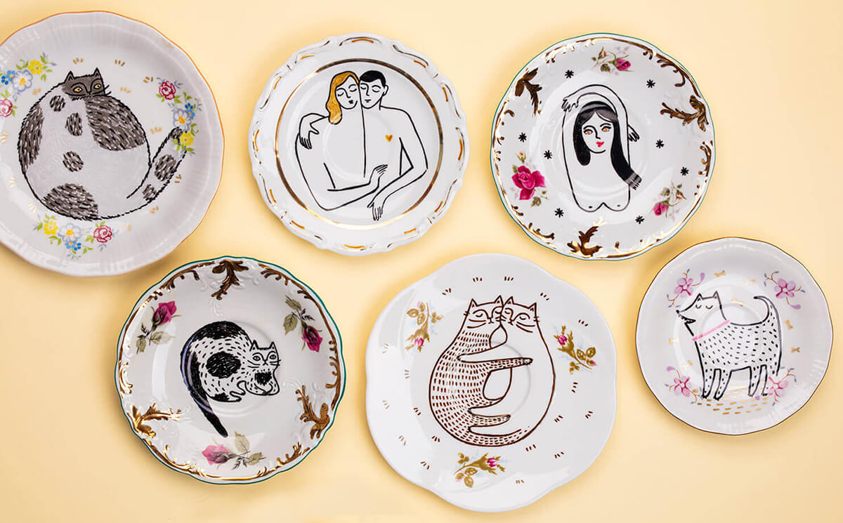 ręcznie malowane talerze dekoracyjne na ścianę