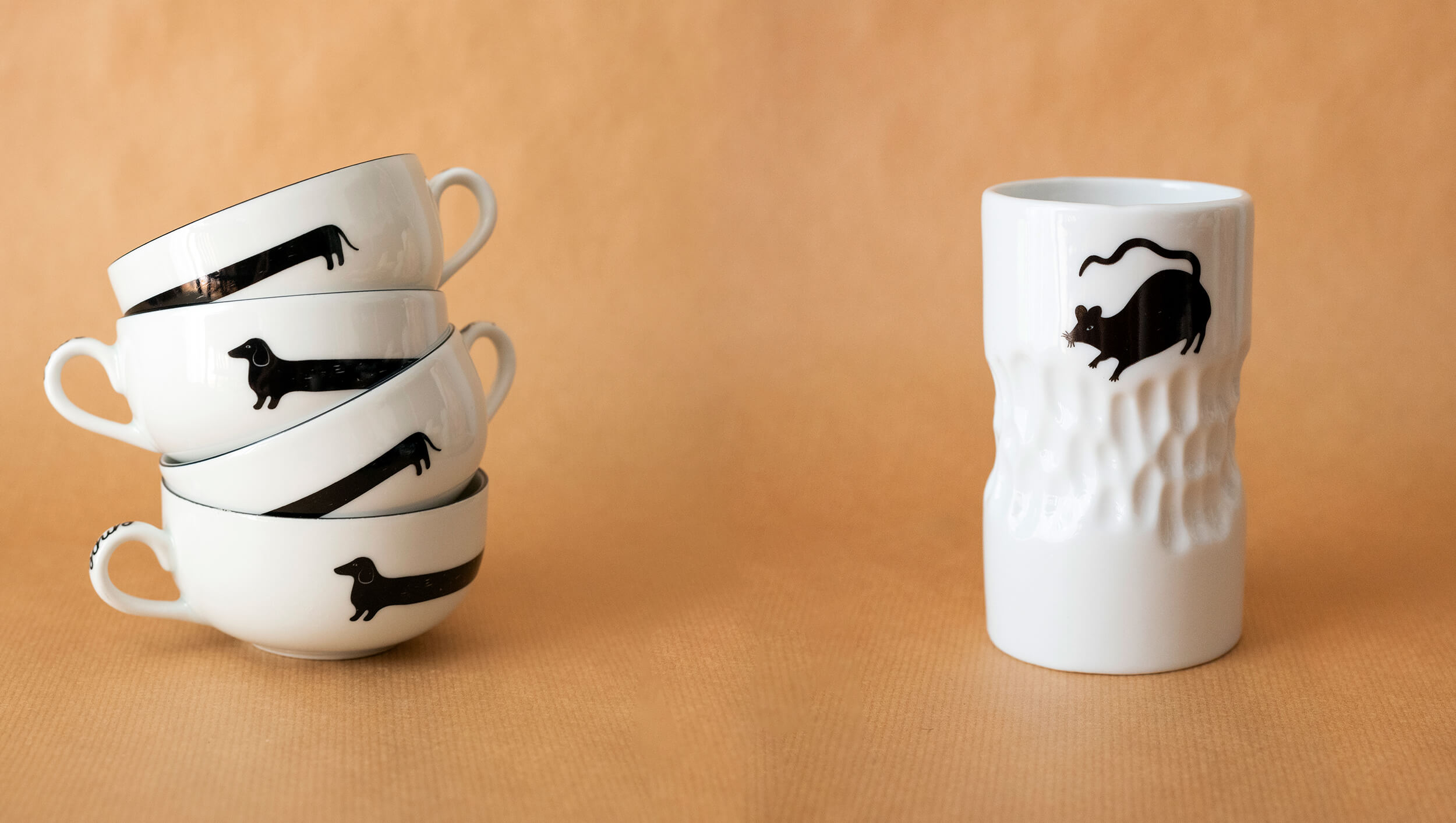 porcelana i ceramika użytkowa - nowa kolekcja - filiżanka z jamnikiem, kubek z myszką