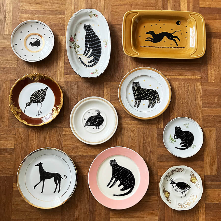 ręcznie malowana porcelana, talerze ze śmietnika, porcelana znaleziona w śmietniku