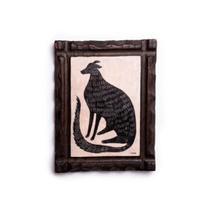 obraz pies w drewnianej ramce vintage