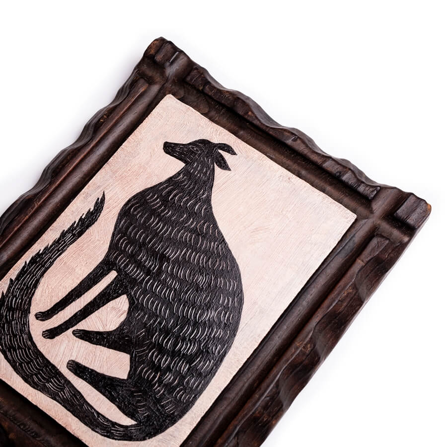 obraz pies w drewnianej ramce vintage