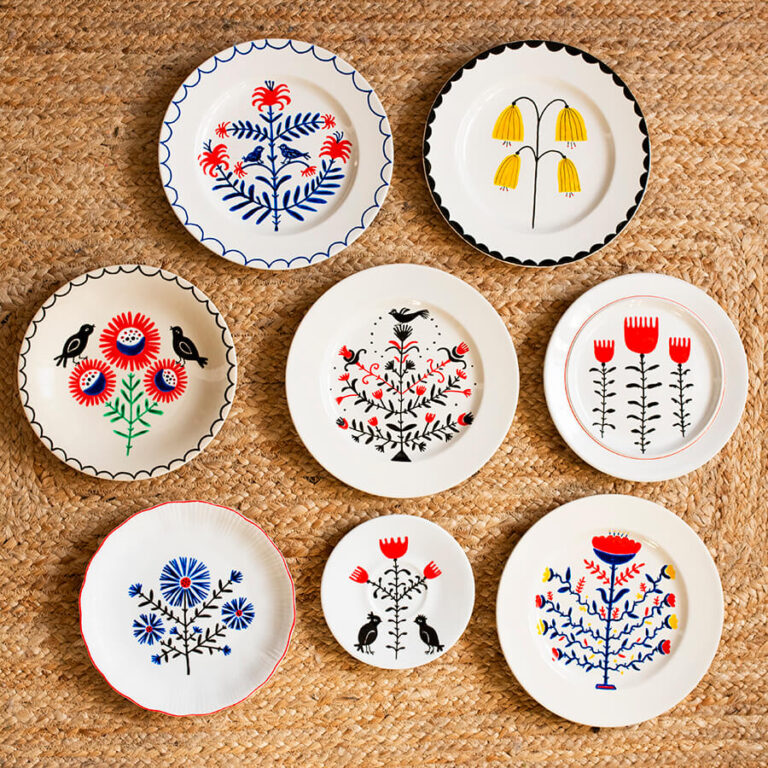 folkowe talerze na ścianę - rękodzieło